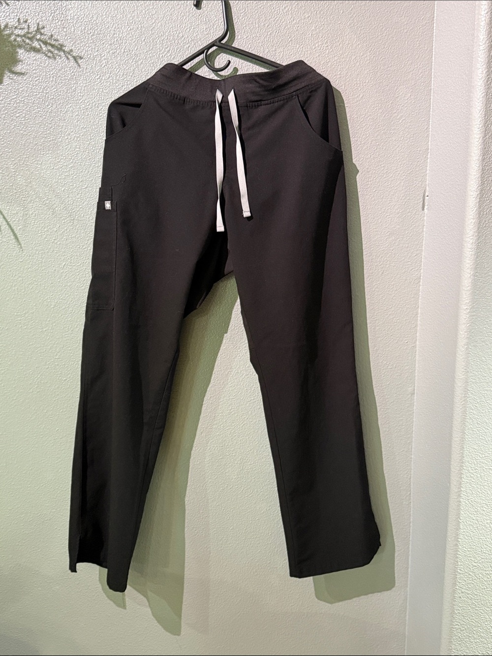 Figs Women's Black Cargo Style Pants with grey drawstring size large.
